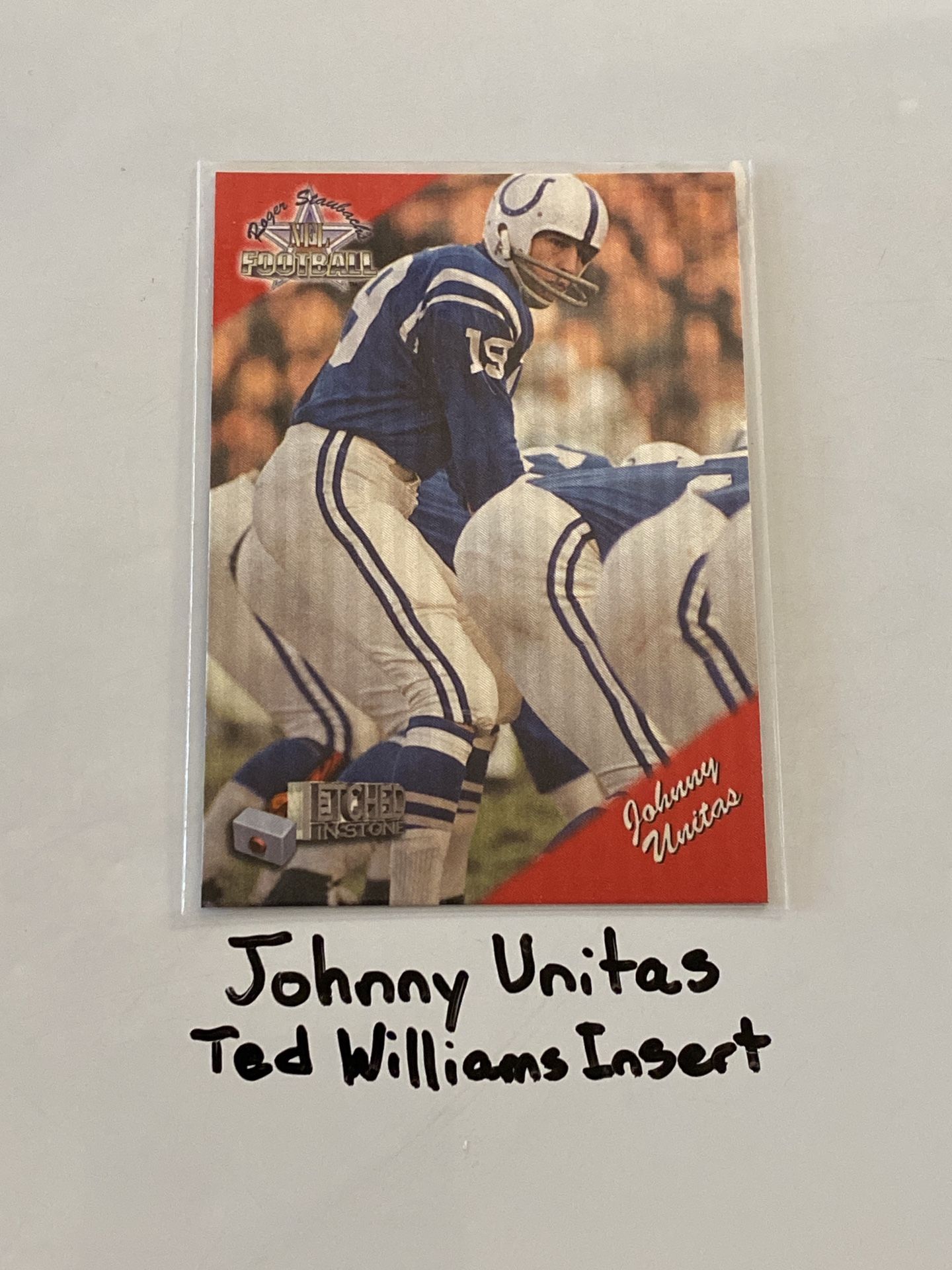 Johnny Unitas Baltimore Colts Hall of Fame QB Ted Williams Short Print Insert Card.
