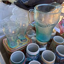 Coca Cola Glass Pitcher And Glasses