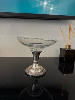 Glass Compote Bowl with Sterling Silver Pedestal Base