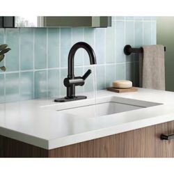 KOHLER Premise Matte Black Single hole 1-handle WaterSense High-arc Residential Handle Bathroom Sink Faucet with Drain with Deck Plate