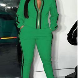 Casual Outfits Two Piece Set, Women's Plus Stripe Print Zip Up Long Sleeve