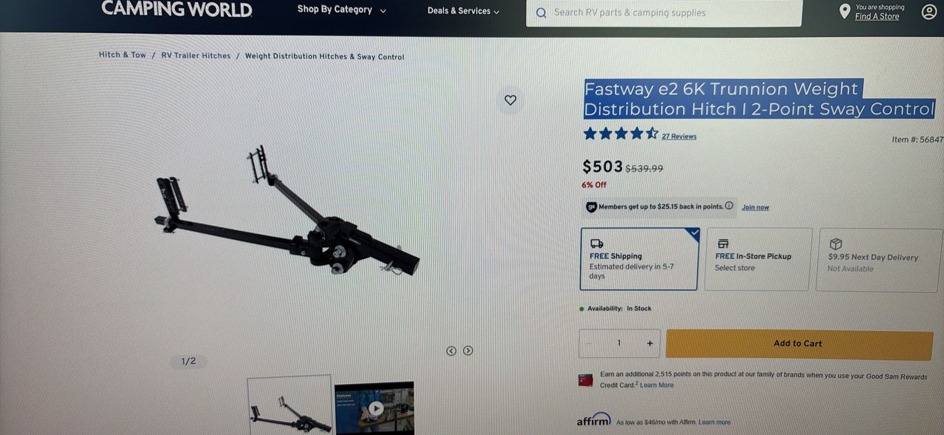 Heavy Duty Weight Distribution Hitch/Sway Control