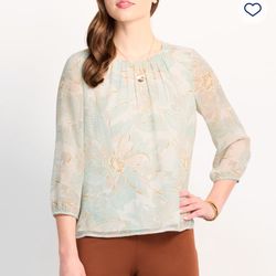 Nessa Pleated 3/4 Sleeve Blouse Medium