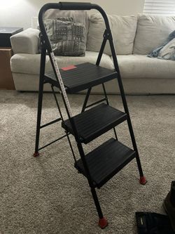 New 3-step steel folding step ladder with a padded handrail and anti-slip pedals