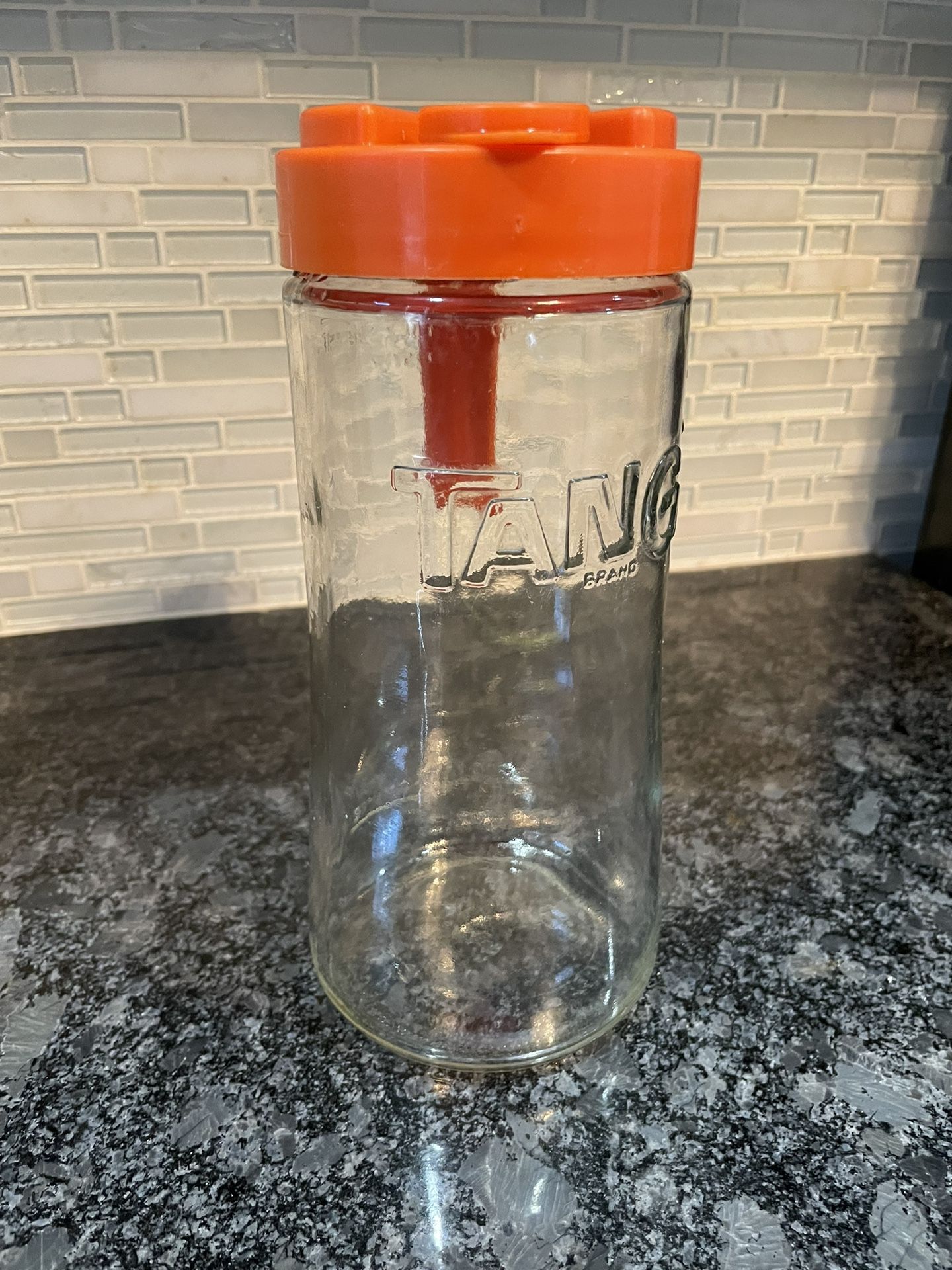 Tang Glass Pitcher Orange Lid 1 Qt Anchor Hocking Vintage Flip Top Drink Carafe