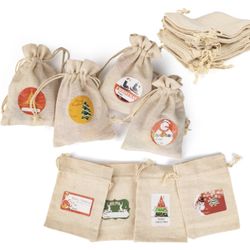 24PCS Christmas Drawstring Bags Burlap, 5.9x3.9 inch Candy Bag Treat Bag Goody Bags Gift Bag Jewelry Pouches for Wedding and Party Favors, DIY Craft, 