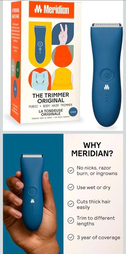 MERIDIAN The Trimmer Original | Body Hair Trimmer for Men & Women | Ocean
Rechargeable and Waterproof Shaver for Pubic Area, Chest, Back, Underarms an