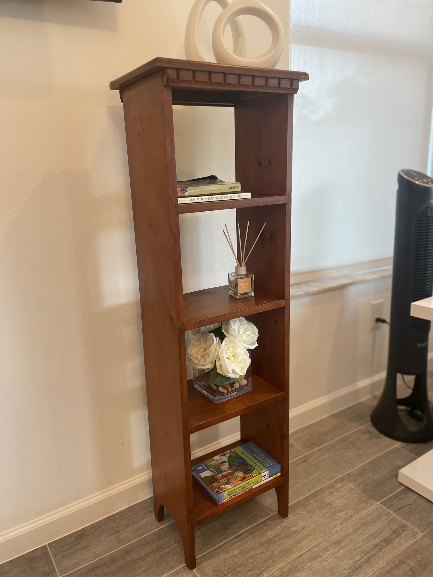 Real Wood Thin Slim Open Bookshelf Bookcase 5 Tier Corner Square Rack Display Shelf Cubby Storage