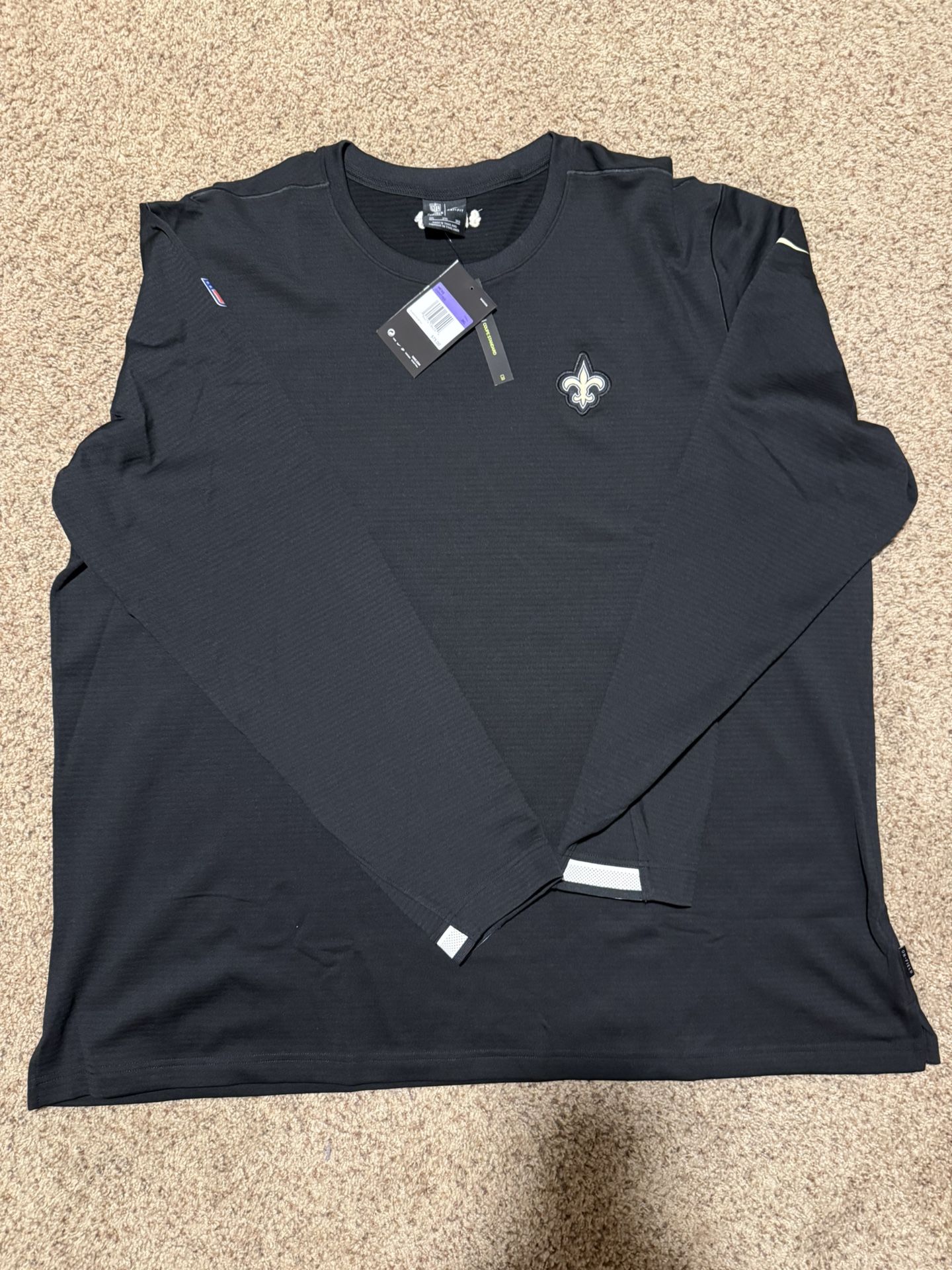 Brand New Men's New Orleans Saints Nike Black Sideline Coach UV Dri-FIT Long Sleeve Shirt