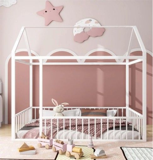 White Twin House Floor Bed
