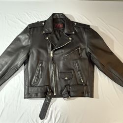 Heavy Duty Leather Biker Jacket Size 46