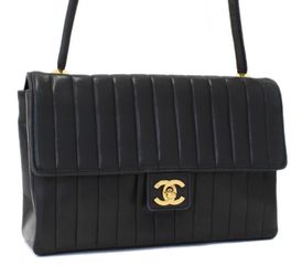 Chanel Black Leather Vertical Quilted Flap Bag