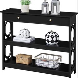 3-Tier Console Table with Drawer and Storage Shelves, 39" Sofa Table Wood Entryway Table for Living Room/Entryway/Hallway/Corridor, Black,Geometric Si