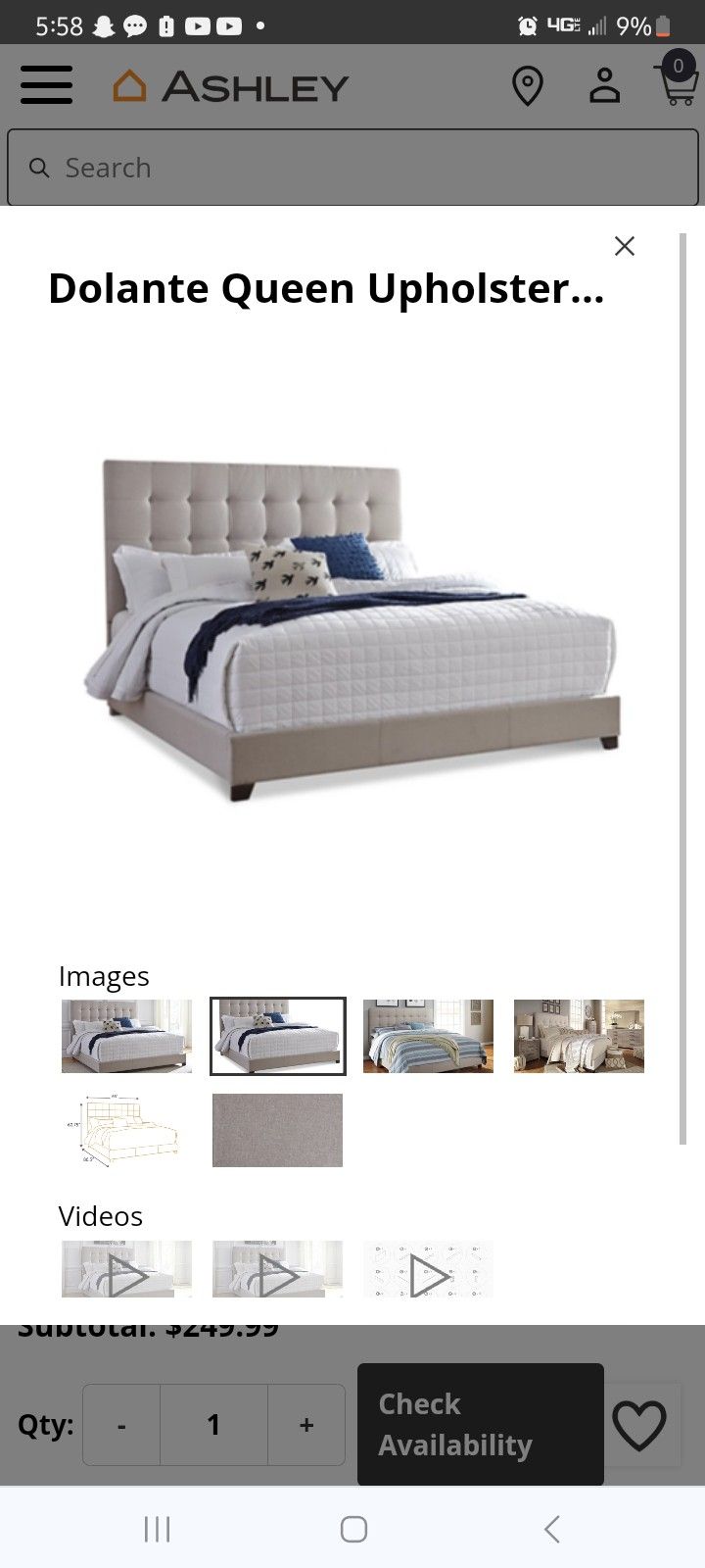 Dolante Queen Upholstered Bed with Square Button Tufting