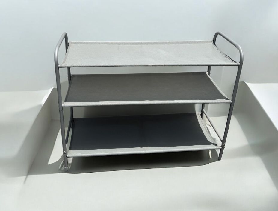 3 tier metal & canvas shoe rack storage.