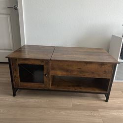 39" Wood Lift Top Coffee Table with Hidden Compartment, Cabinet, and Storage Shelf