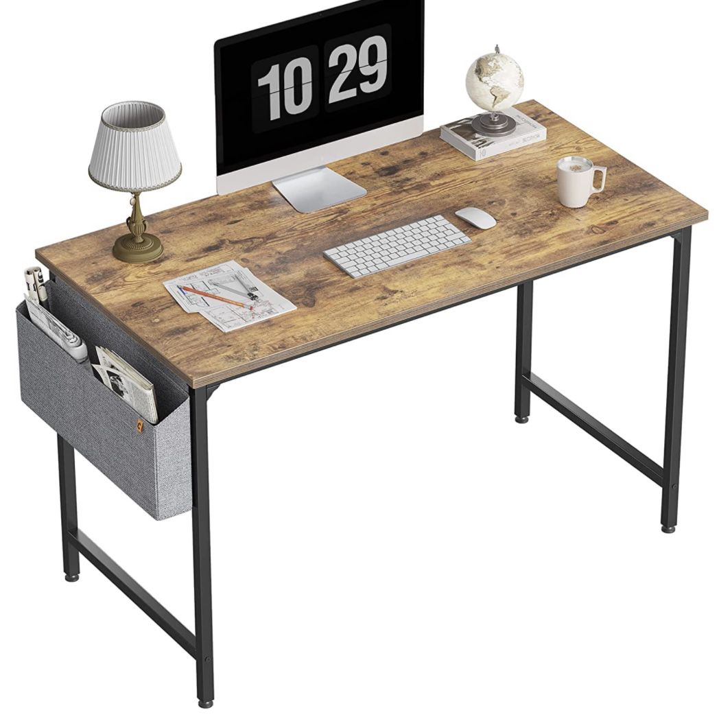 New 40" Computer Desk Home Office Writing Study Table Modern Style Premium Metal Frame with Side Storage