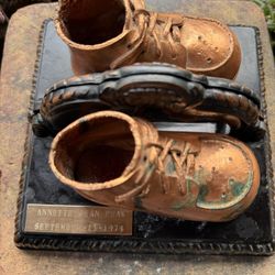 Vintage Bronze Baby Shoes Bookends