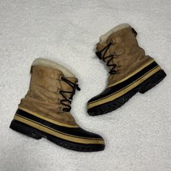 Sorel Men Tan Caribou Fleece-Trim Nubuck And Rubber Snow Boots 