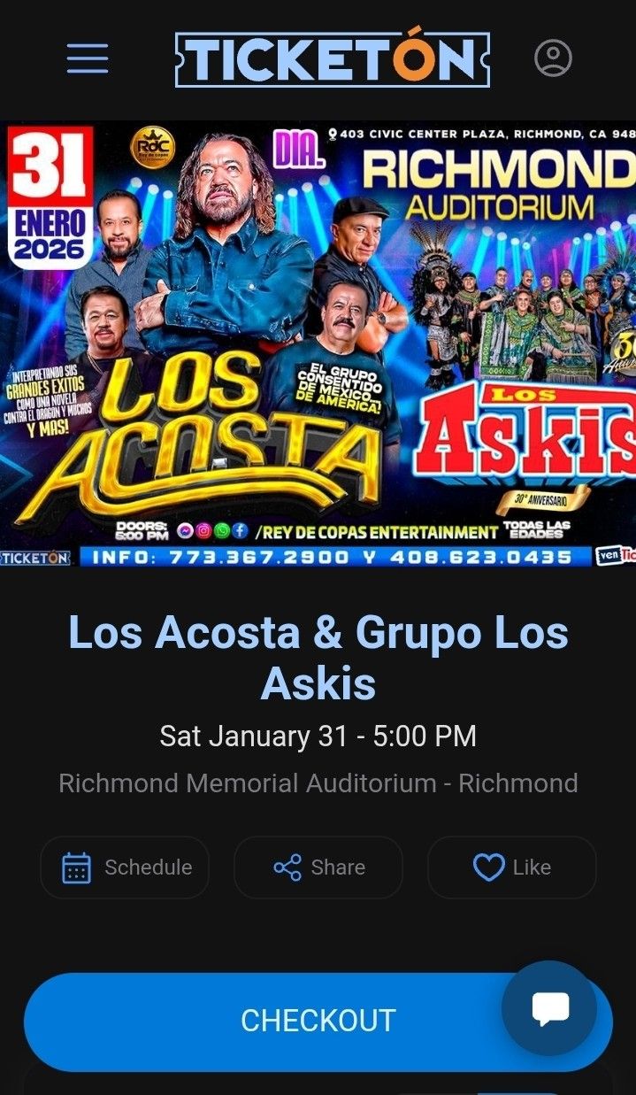 2 Boletos Para Los Askis Y Los Acosta