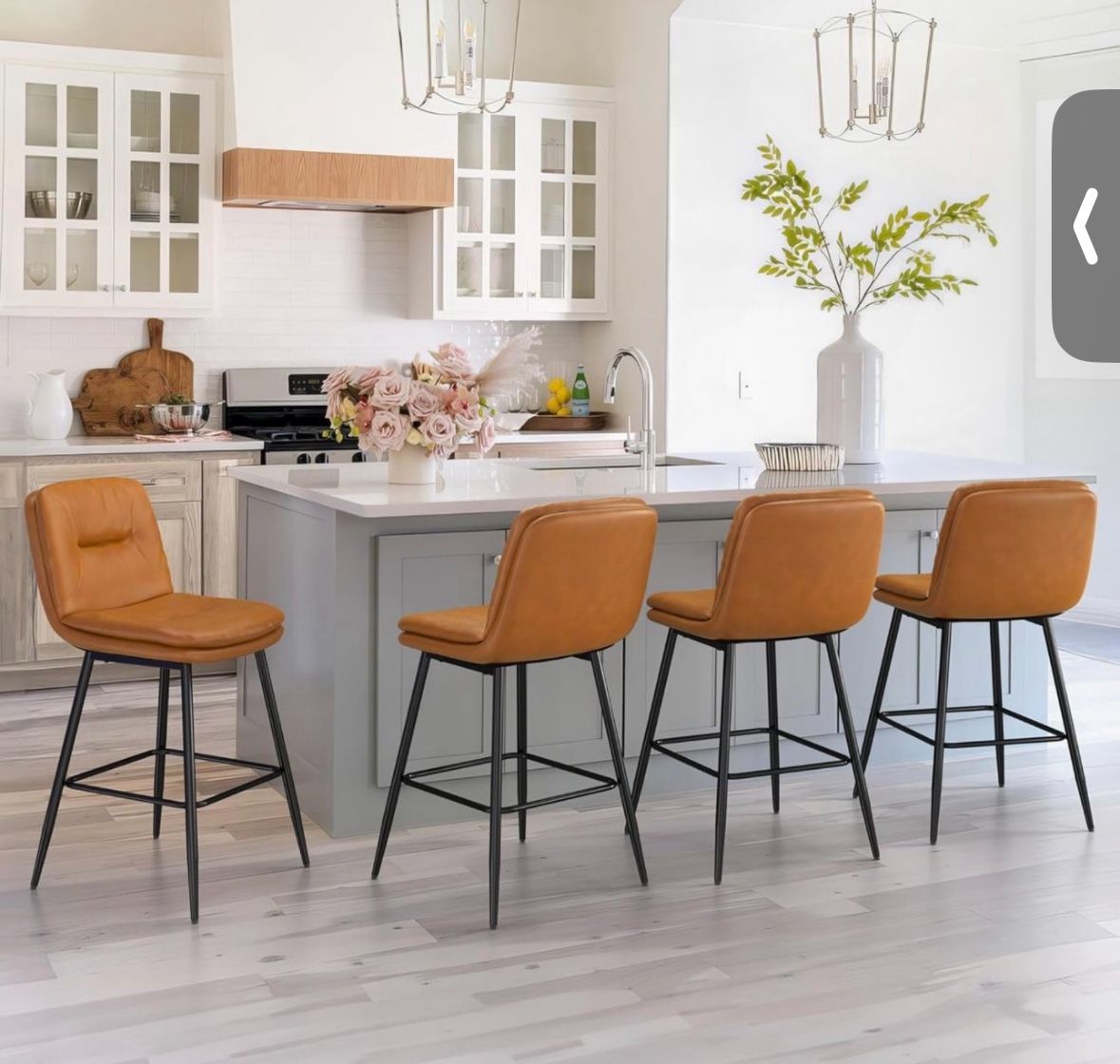 Whiskey Brown Double-Layer Upholstered Counter Height Bar Stools