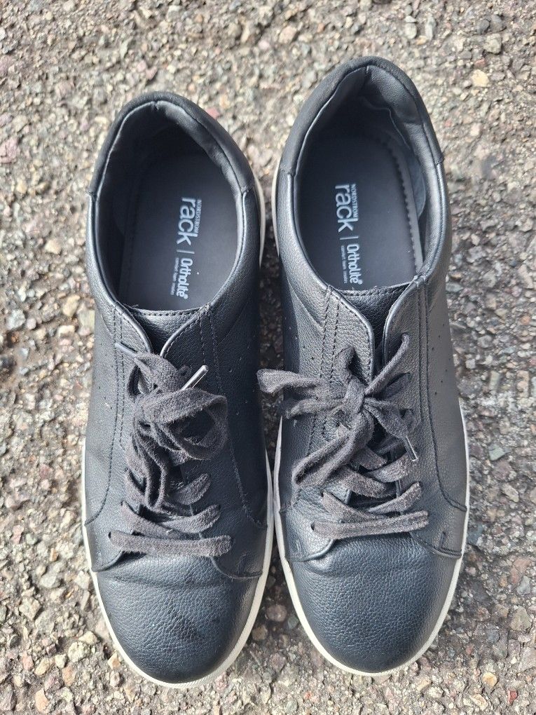 Nordstrom Rack Sneakers Mens Size 11M Black Ortholite Leather Insoles Comfort Shoes