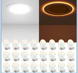 Amico 24 Pack 6 Inch LED Recessed Light with Night Light, 5CCT 1100LM Ultra-Thin Ceiling Light, 5%-100% Dimmable, No Flicker, 2700K-5000K, Canless Waf