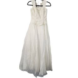 Victory Collection White Ivory Beaded Special Ocassion Wedding Formal Gown Dress Size Small