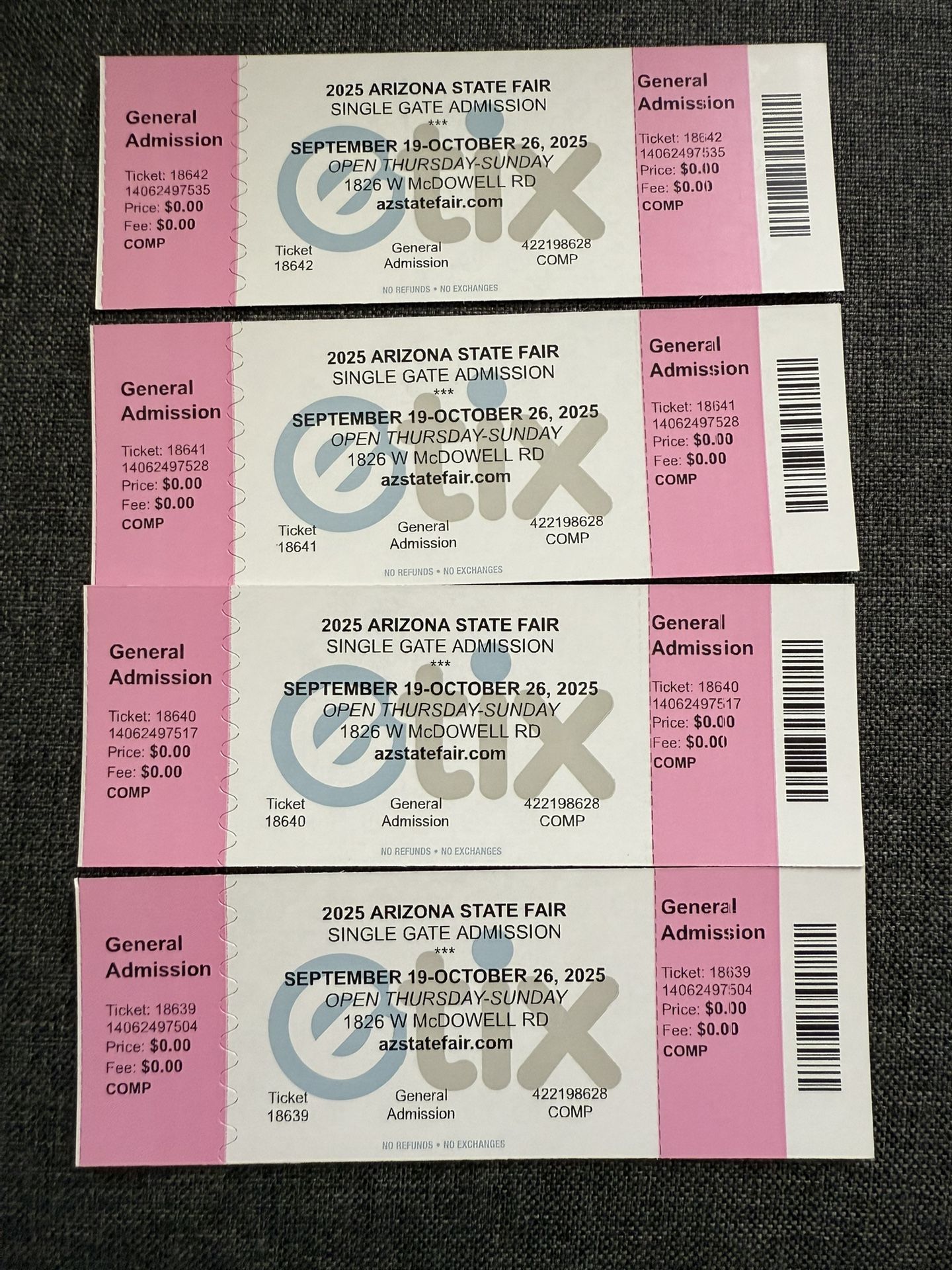 4 General Admission Arizona State Fair Tickets
