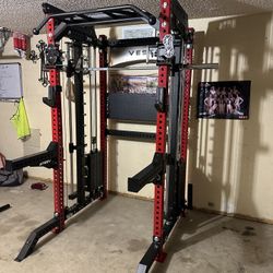 PRO SERIES Ultimate 3-1 Half Rack Functional Trainer w/Smith Machine Bar | 400lb Stack | Gym Equipment | Fitness | Commercial | Squat Rack 