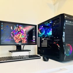 HP Starter Gaming PC 4 Core I5 @ 3,1 GHz. Nvidia GTX550TI. 128G SSD/ 1T HDD, 8G RAM. WIFI. Bluetooth.  8 USB. 450W PSU.  20” Monit/Keyb,Mouse. Win11P