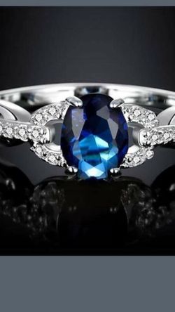 SIMPLY BEAUTIFUL LADIES STERLING SILVER STAMPED 925 SAPPHIRE RING SIZE 9&10