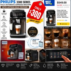 Philips 3300 Series Fully Automatic Espresso Machine (LatteGo) – BRAND NEW!  Espresso Machine, Coffee Maker, Cappuccino Machine, Latte Machine,
