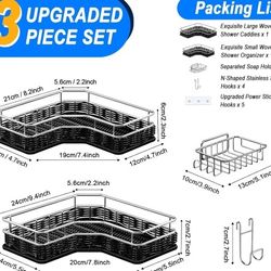Corner Shower Shelves, 3 Pack Rustproof Stainless Steel Adhesive Shower Caddy for Home Decor, Weave Rattan Bathroom Shower Organizer