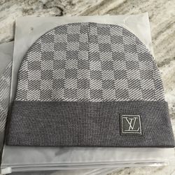 LV Gray Beanie Monogram Logo