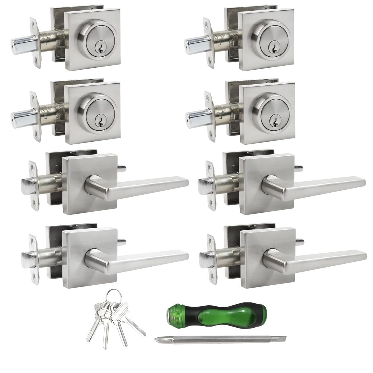 Deadbolt Lock And Door Knob Set, Exterior Door Lock Set With Deadbolt, Square Dead Bolt Locks For Exterior Doors, Heavy Duty Entry Door Lever With Sin