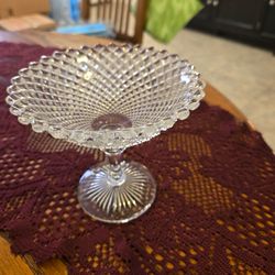 vintage Anchor Hocking "Miss America" pattern clear depression glass footed compote / candy dish