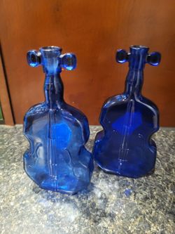 violin shaped cobalt blue glass bottles
$18 for 1, $30 total for 2