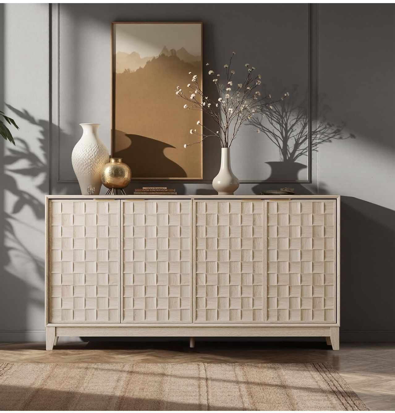 Colamy Fluted Sideboard Cabinet W/ Storage - Brand New
