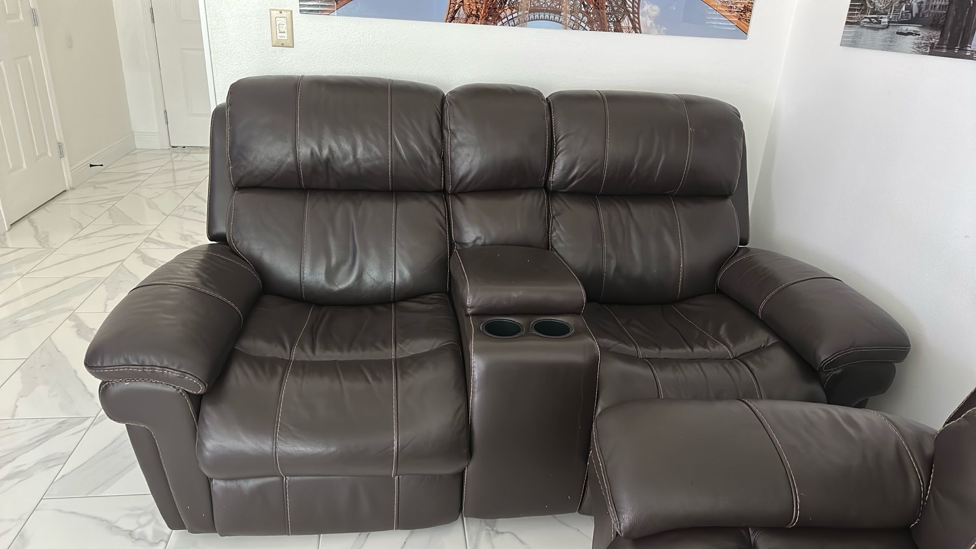 Leather Love Seat And Sofa Brown/Reclining Both