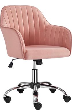 Pink Velvet Swivel Office Chair