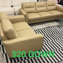 New Top Grain Leather Sofa Set (Finance and Delivery)