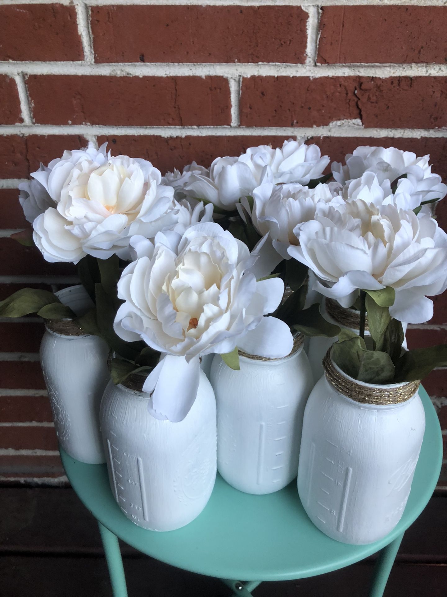 White Mason Jar Vases/centerpieces 