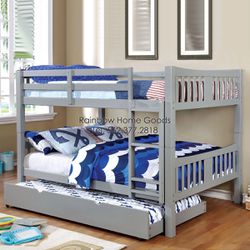 Solid Wood Bunk Bed, Full / Full (Optional Trundle)