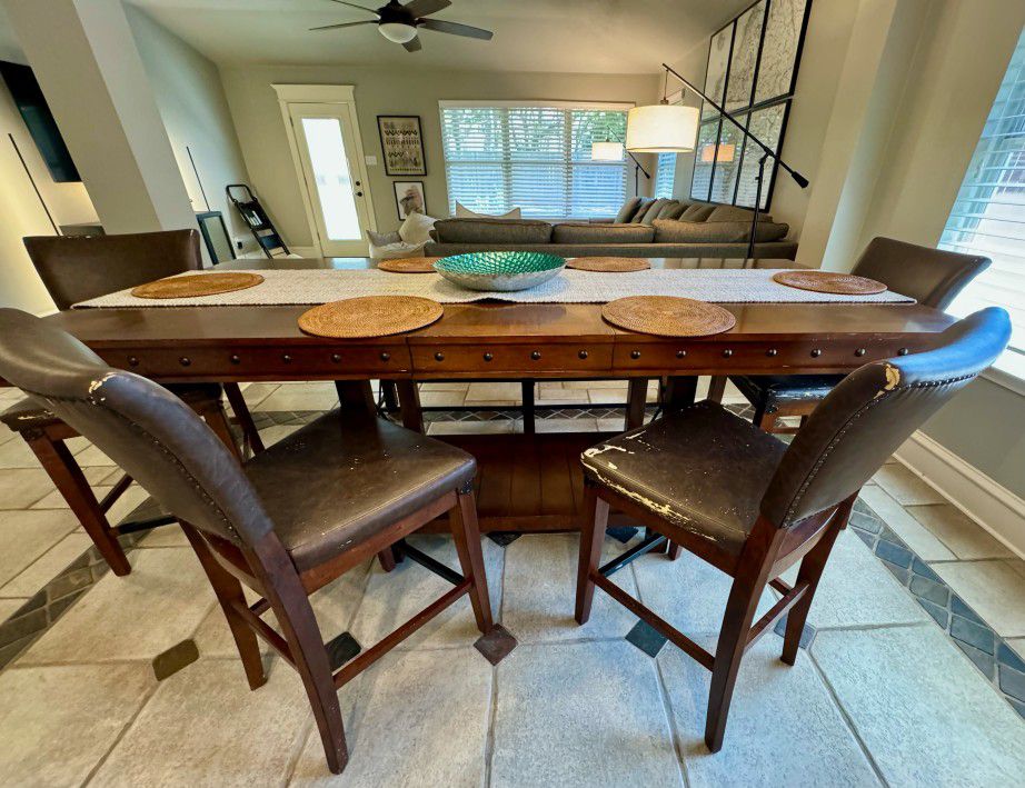 Solid Wood Tall Dining Table w/4 Chairs & Bench