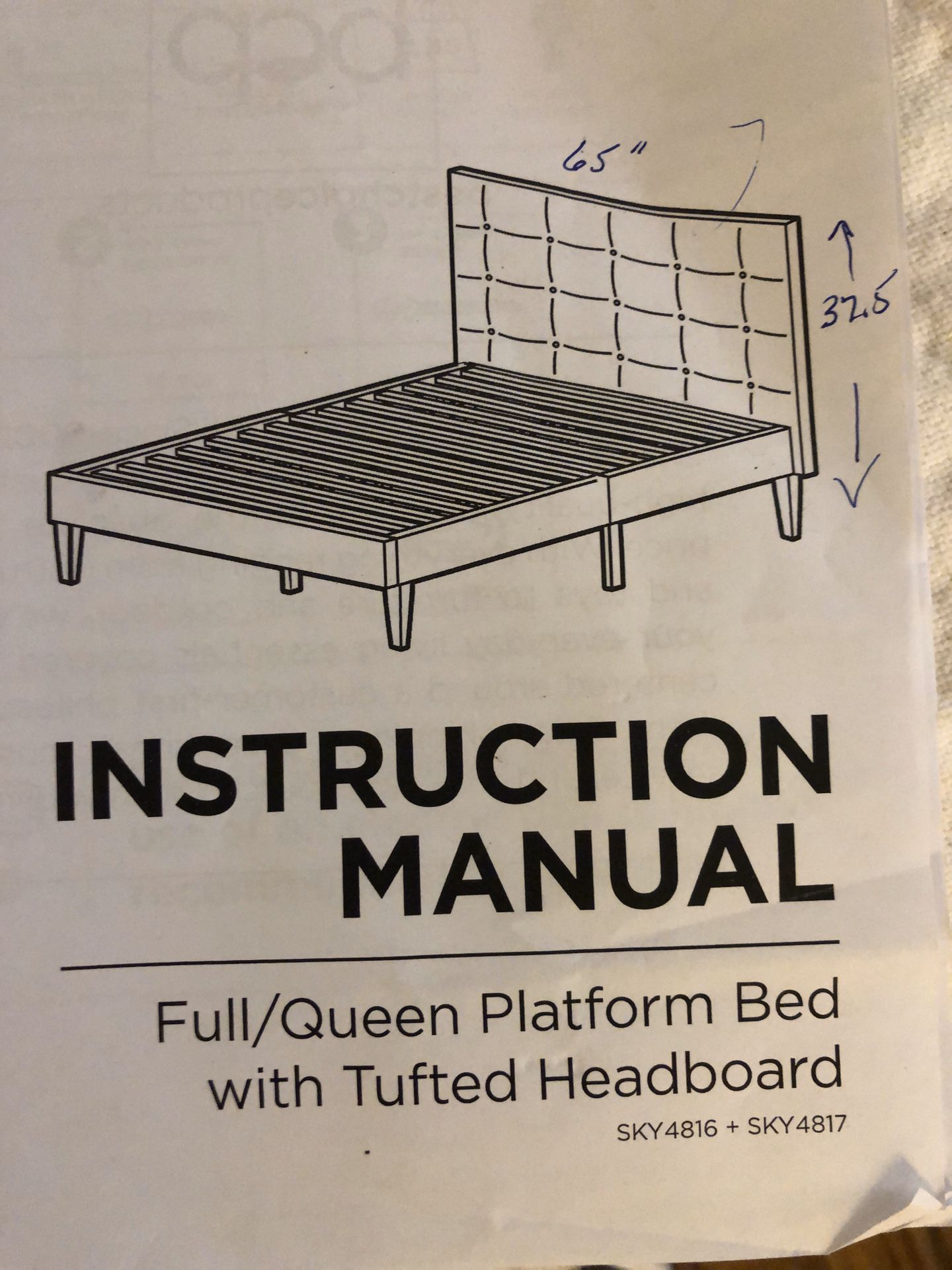 Queen bed. New in original packaging! Never used. Headboard and footboard are beige linen