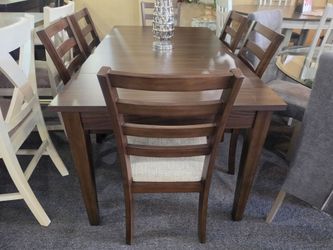 BRAND NEW BROWN DINING TABLE (60"×40"×30"H) WITH DRAWERS + 6 CHAIRS