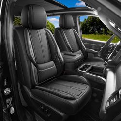 Seat Covers Custom Fit for Chevy Silverado GMC Sierra 2007-2026 1500/2500/3500 HD Crew Cab Pickup Truck Seat Cover Protector Cushion with Faux Leather