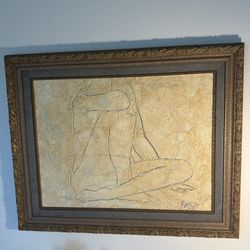  Bronze Leaf Frame Gold Nude on Canvas by Ratliff