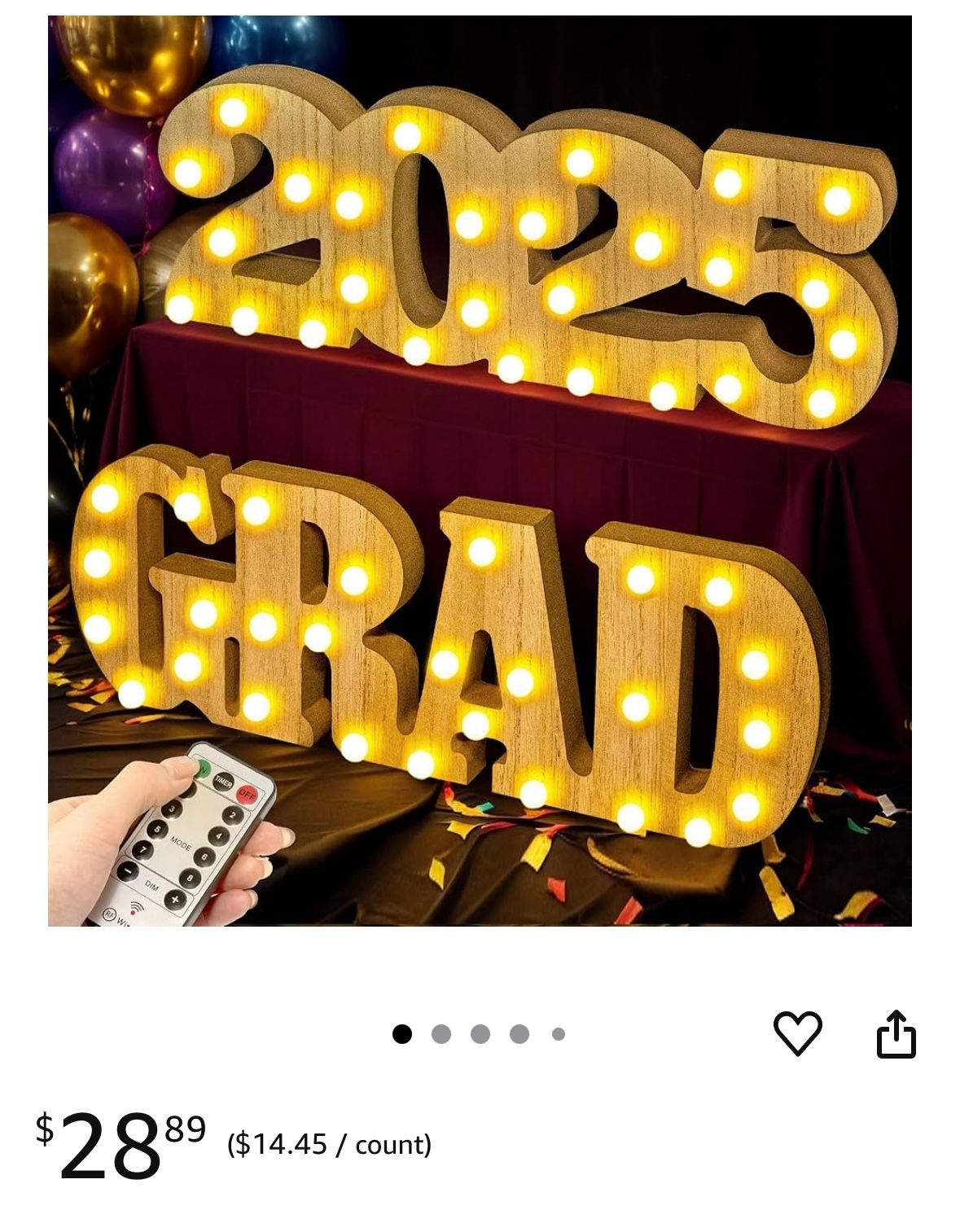 2 Wooden LED Sign with Light Up Letters 'Grad' and '2025